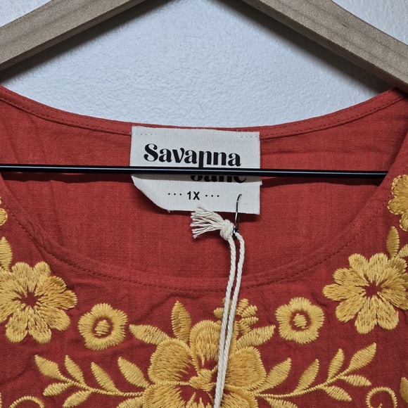 Savanna Jane Floral Embroidered Floral Peasant BOHO Top Size 1X Print Blouse NWT - Picture 3 of 7
